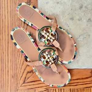 Tory Burch Enamel Miller Sandals with multicolored Medallion Design